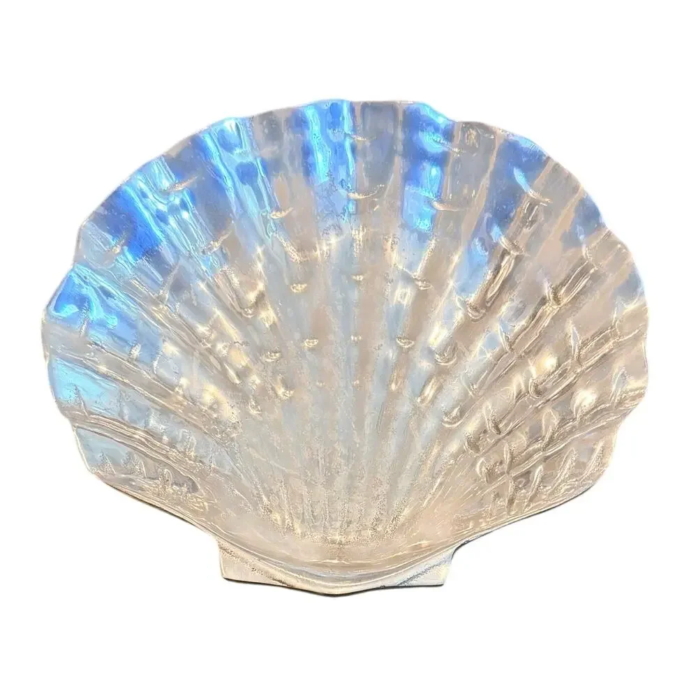 Vintage Polished Aluminum Clam Shell Dish Bowl 11” x 12.5” x 3” Platter